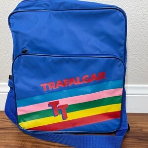 Trafalgar 1980s Vintage Tote Crossbody Shoulder Bag Blue Rainbow Travel Carry On